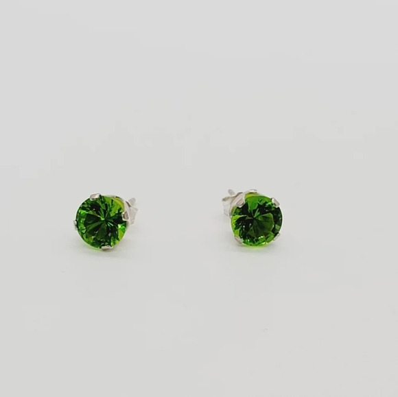 New Bright Green Round CZ Sterling Silver Earrings - Picture 3 of 6